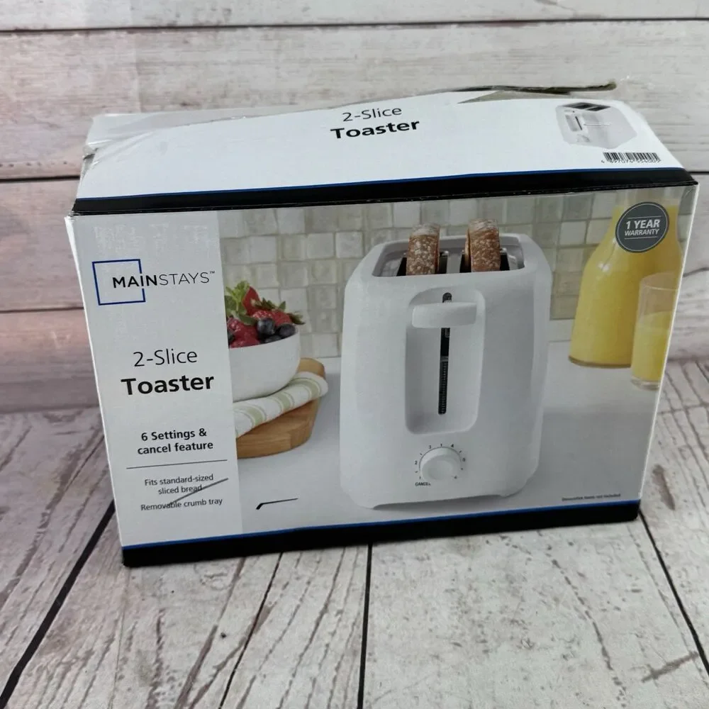 Mainstays 2 Slice Toaster White 6 Shade Settings Removable Crumb Tray